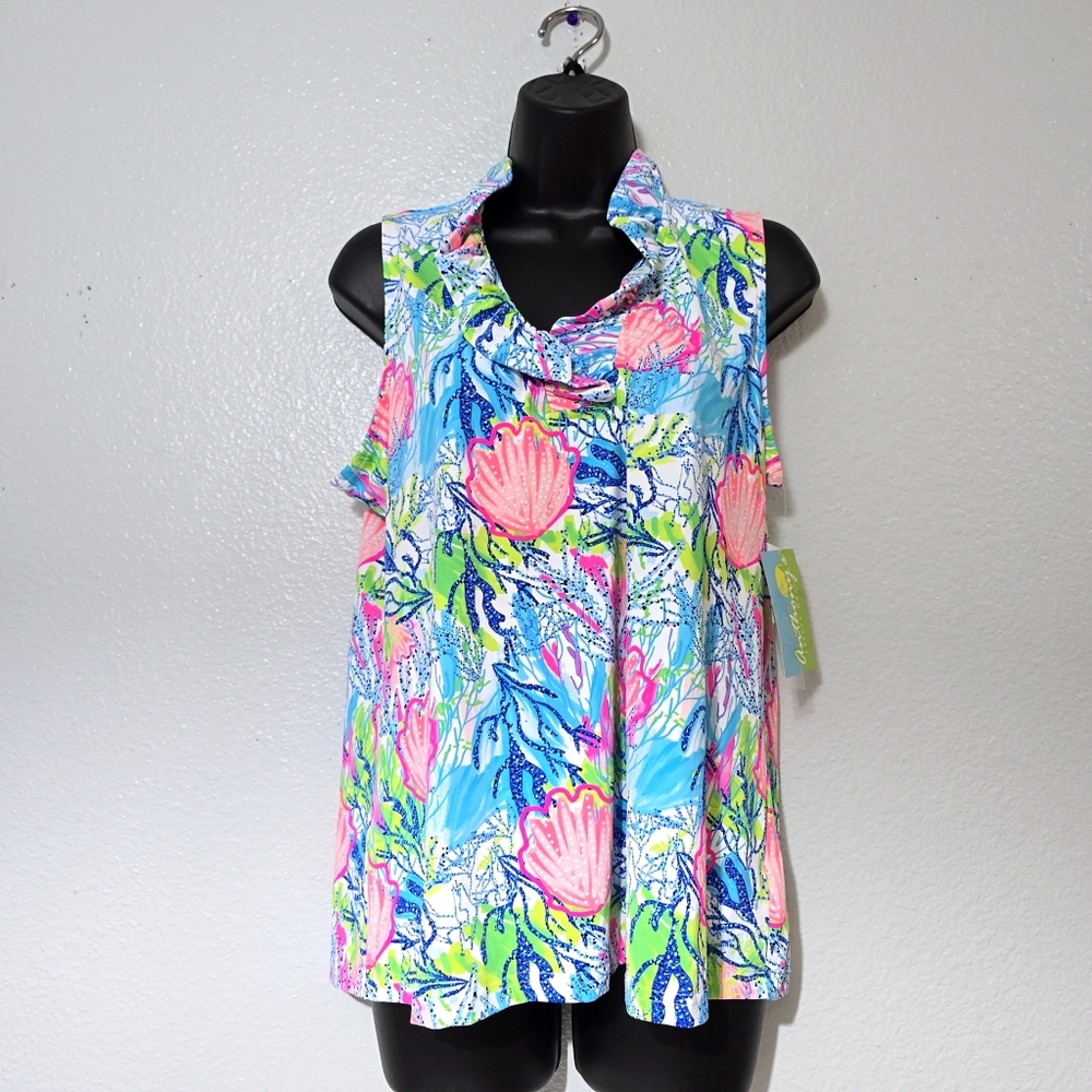 Anthony's Resort Wear Coral Ruffle Sea Shell Top Large